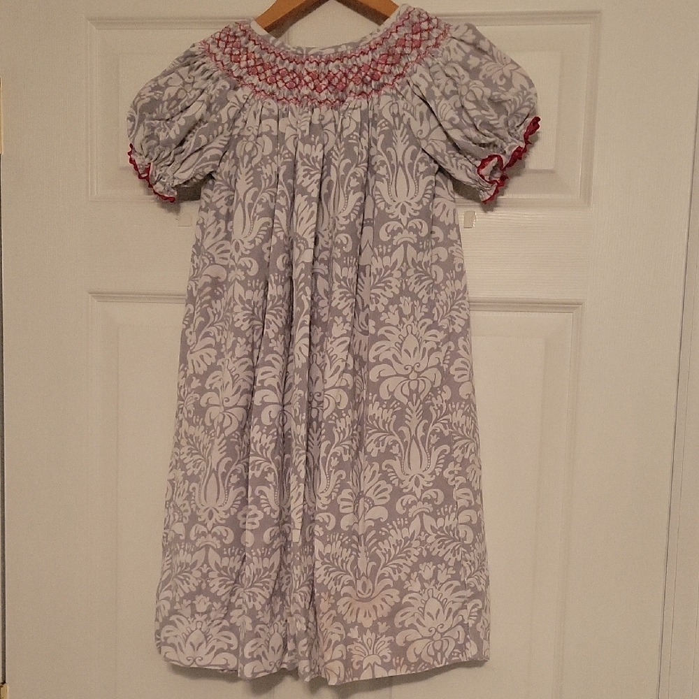 Floral Patterned Kids Corduroy Smocked Dress